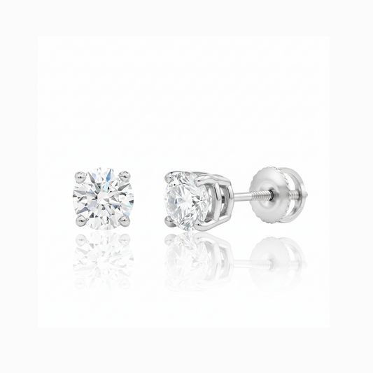 2.10CT Round Diamond Studs in 14K White Gold – Four-Prong Screw Backs