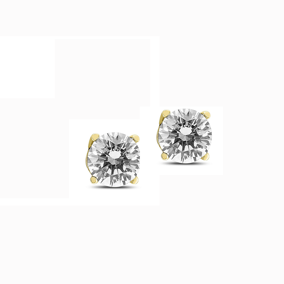 14K Yellow Gold 3.01CT Diamond Stud Earrings  Four-Prong Screw Backs