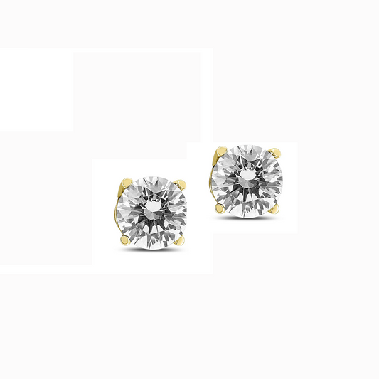 14K Yellow Gold 3.01CT Diamond Stud Earrings  Four-Prong Screw Backs