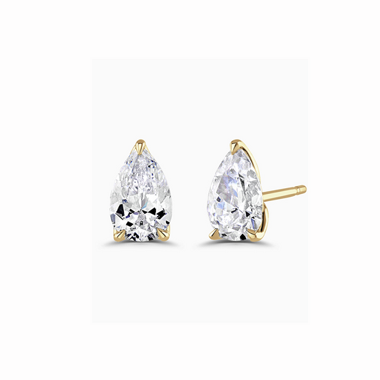 14K Yellow Gold 1.23CT Pear-Shape Diamond Stud Earrings