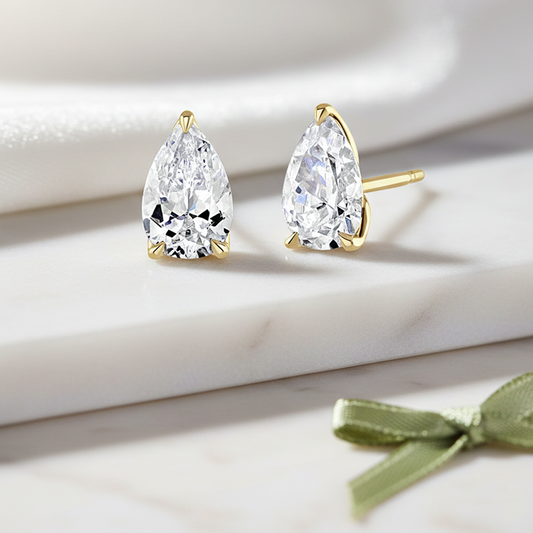 14K Yellow Gold 1.23CT Pear-Shape Diamond Stud Earrings