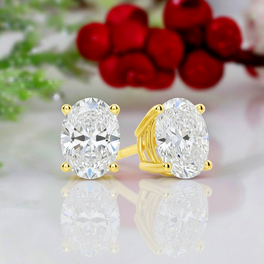 14K Yellow Gold 1.47CT Oval Diamond Stud Earrings