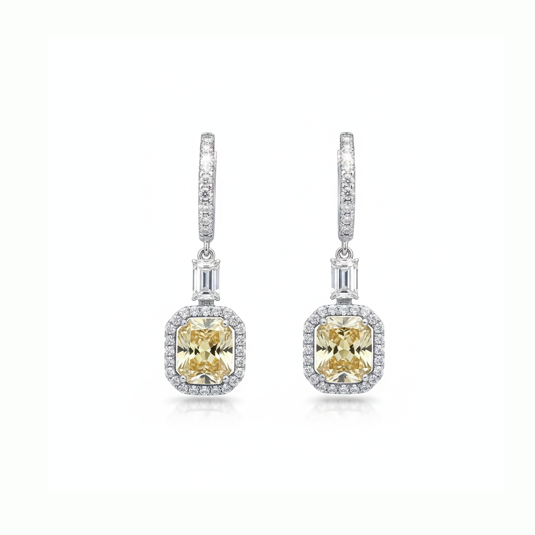 18KT Two-Tone Drop Earrings with Emerald-Cut Yellow Diamonds