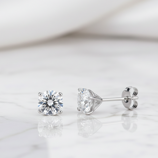 14K White Gold 4.30CT IGI-Certified Diamond Studs  Martini Setting