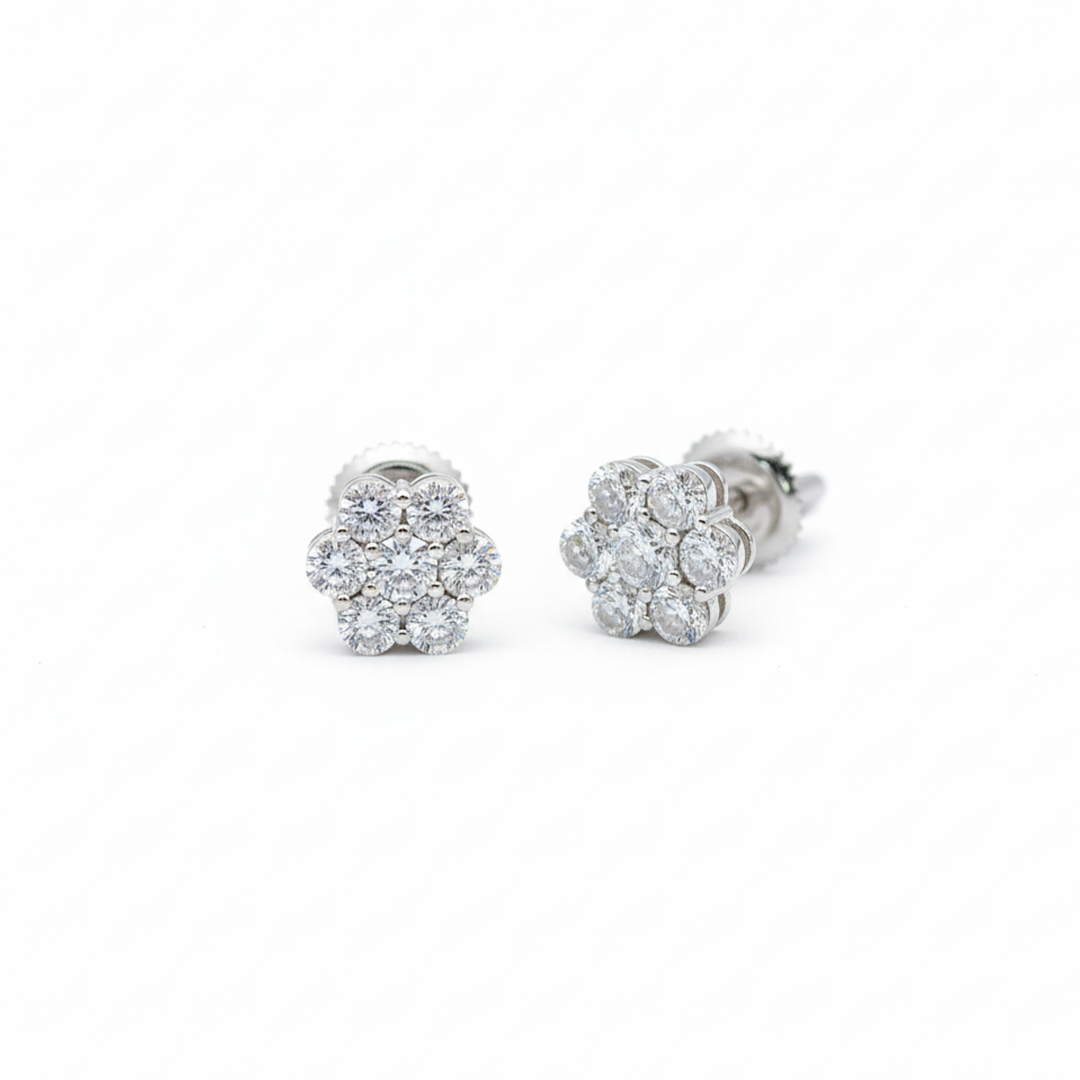 ✨ 1.00 CT Diamond Cluster Stud Earrings – 14KT White Gold ✨