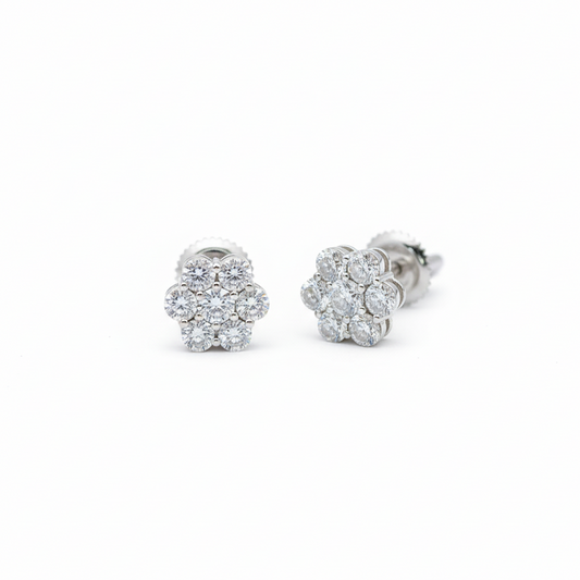 ✨ 1.00 CT Diamond Cluster Stud Earrings – 14KT White Gold ✨