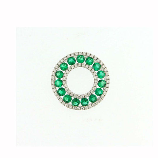 14KT White Gold Round Emerald (0.80ct) and Diamond (0.30ct) Circle Pendant