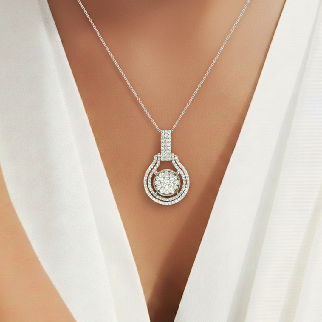 14K White Gold 3.75CT Diamond Cluster Double Halo Pendant
