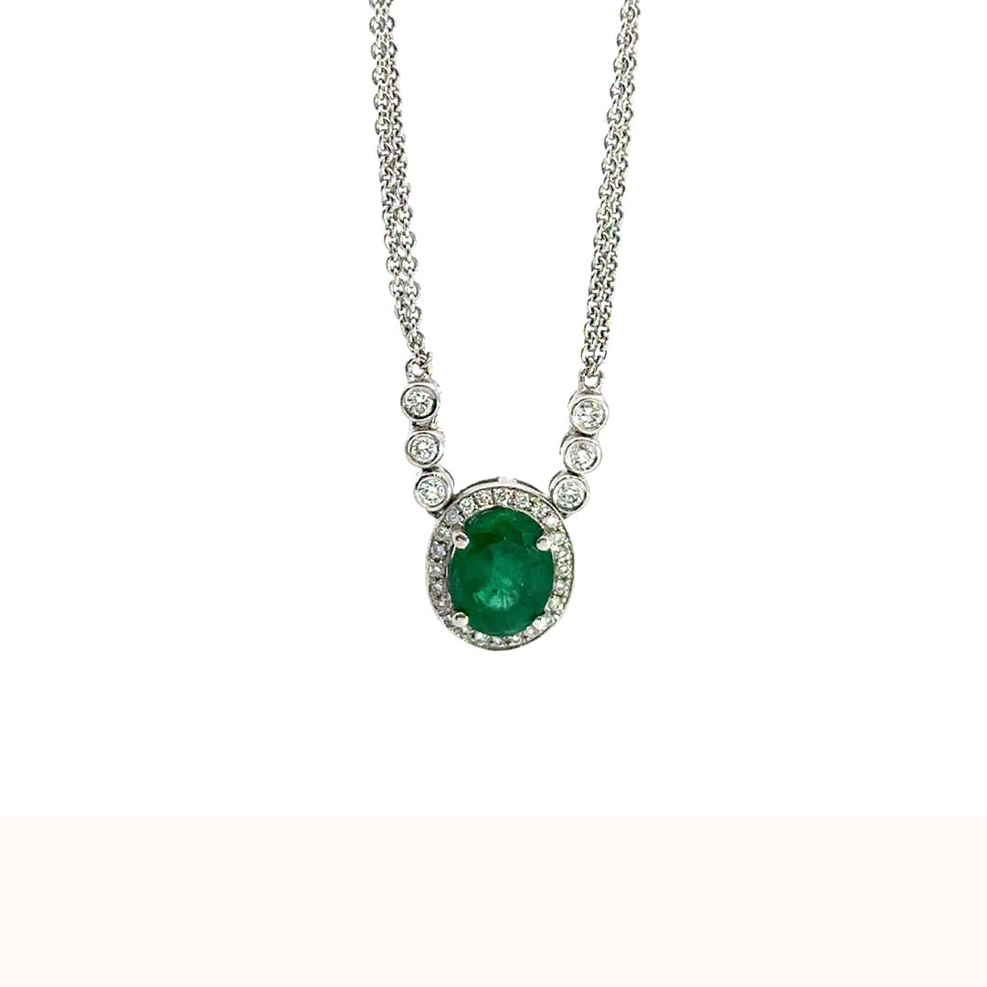 Luxury 18KT White Gold Pendant with 1.82CT Emerald & 0.26CT Diamonds