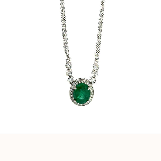 Luxury 18KT White Gold Pendant with 1.82CT Emerald & 0.26CT Diamonds