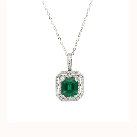 18KT White Gold Emerald & Diamond Pendant (EM 3.18CT / DIA 0.68CT)