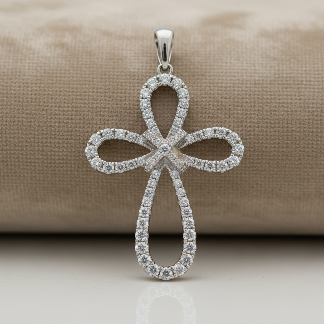 Elegant 0.97 Carat Diamond Loop Cross Pendant