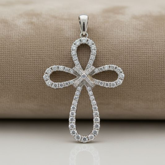 Elegant 0.97 Carat Diamond Loop Cross Pendant