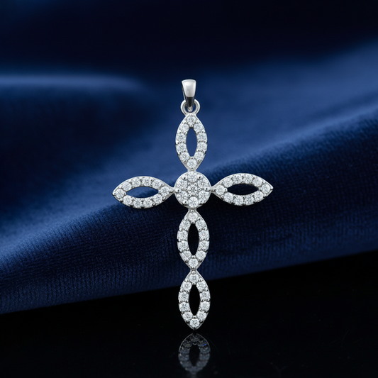 14K White Gold Diamond Cross Charm – 0.46 Carats