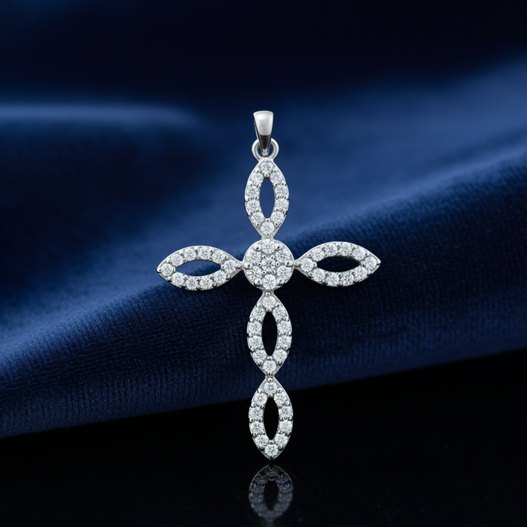 14K White Gold Diamond Cross Charm – 0.46 Carats