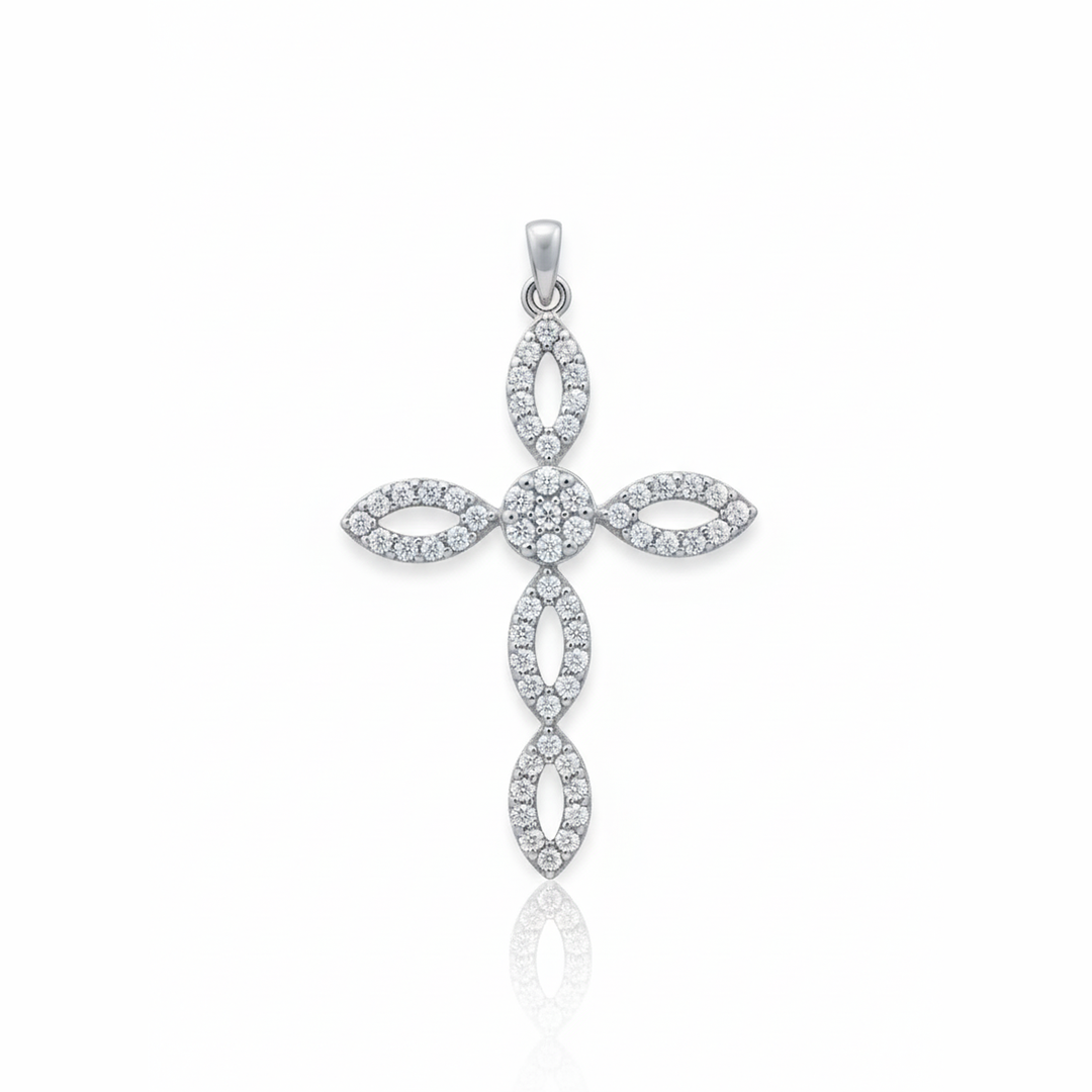 14K White Gold Diamond Cross Charm – 0.46 Carats
