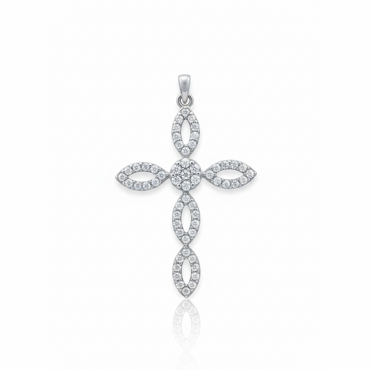 14K White Gold Diamond Cross Charm – 0.46 Carats