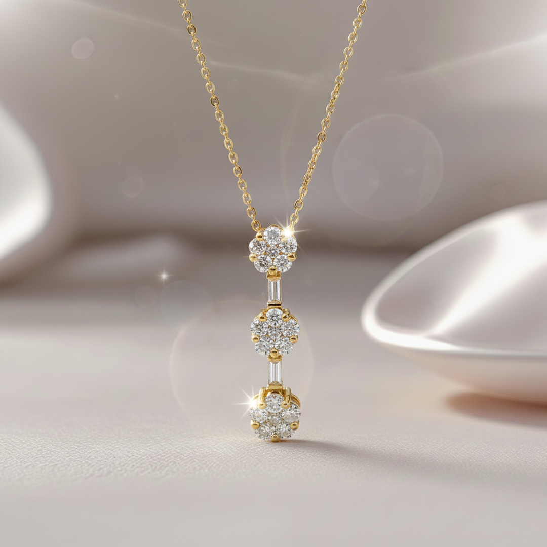 14KT Yellow Gold Diamond Cluster Drop Pendant (1.50 Carats Total Weight)