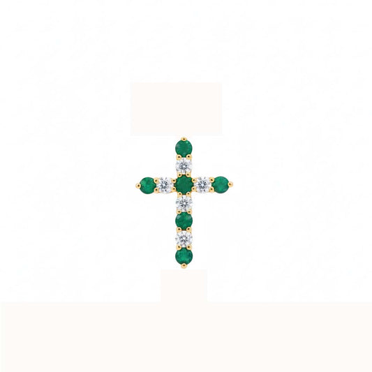 14KT Yellow Gold Emerald (0.49ct) and Diamond (0.45ct) Cross Pendant