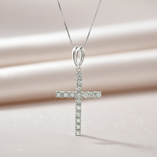 14KT White Gold Diamond Cross Pendant — 1.07 Carats