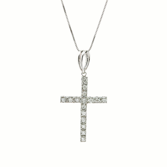 14KT White Gold Diamond Cross Pendant — 1.07 Carats
