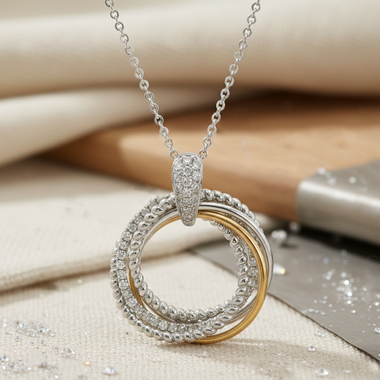 Two-Tone Round Diamond Pendant with Pavé Bail – 2.00CT