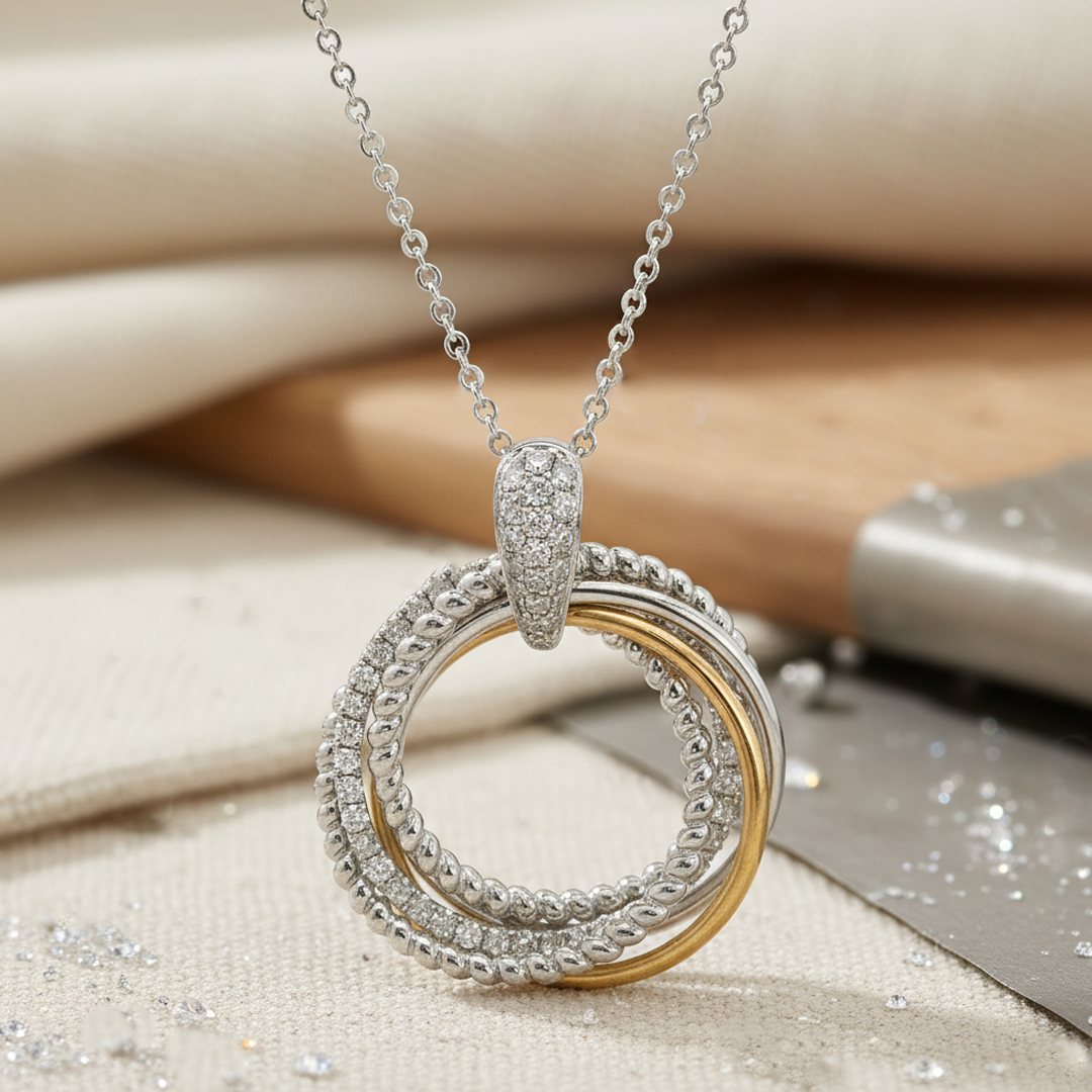 Two-Tone Round Diamond Pendant with Pavé Bail – 2.00CT