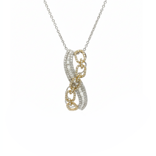 14K Two-Tone Diamond Pendant 1.36CT – Baguette & Round Design