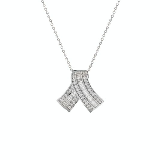 14K White Gold 2.25CT Wave Diamond Pendant – Baguette & Round