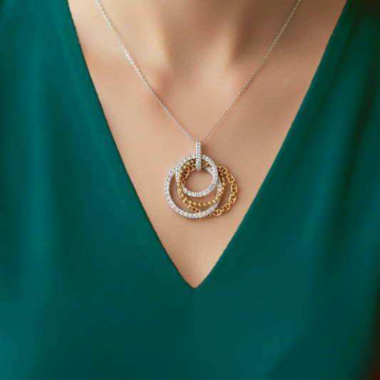 " 14K Two-Tone Multi-Circle Diamond Pendant – 2.00 CT"