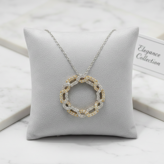 14K Two-Tone Gold 1.66CT Diamond Chain-Link Circle Pendant
