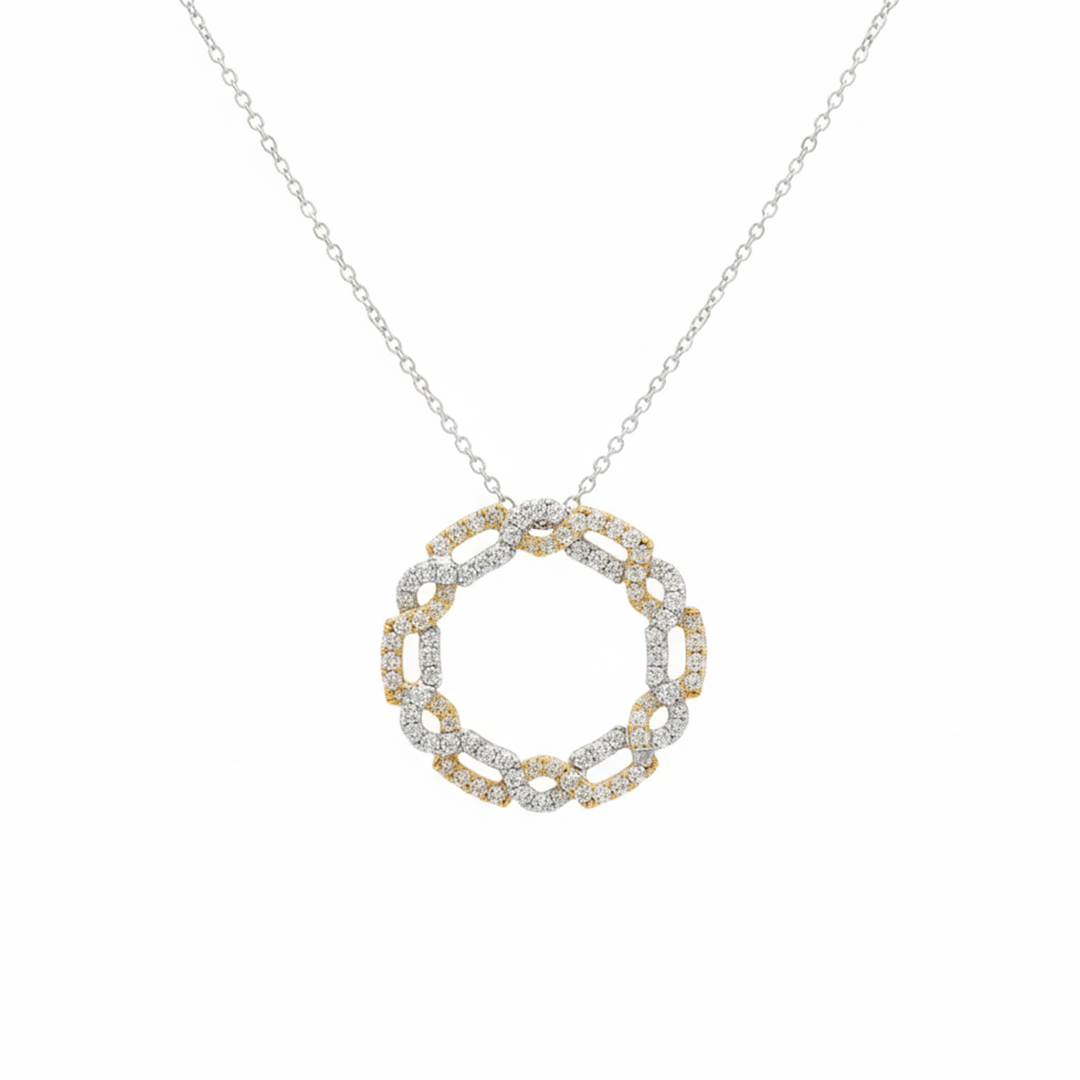 14K Two-Tone Gold 1.66CT Diamond Chain-Link Circle Pendant