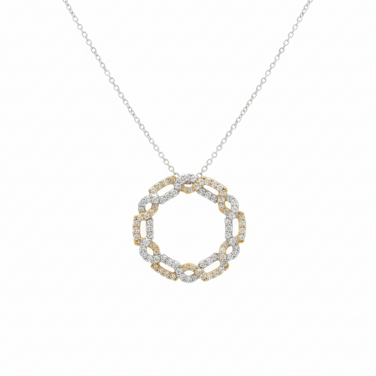14K Two-Tone Gold 1.66CT Diamond Chain-Link Circle Pendant