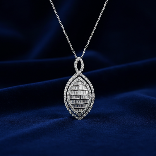 14KW Diamond Pendant 3.68CT – 2.13CT Baguette & 1.55CT Round