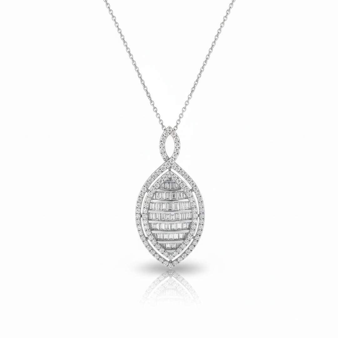 14KW Diamond Pendant 3.68CT – 2.13CT Baguette & 1.55CT Round