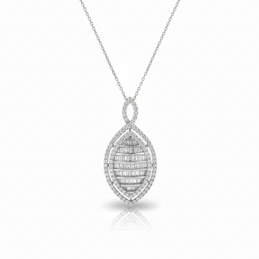 14KW Diamond Pendant 3.68CT – 2.13CT Baguette & 1.55CT Round