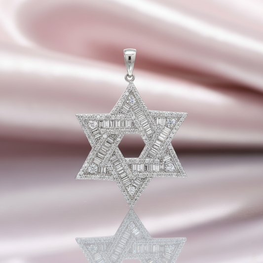 14K White Gold Star of David Pendant with Diamonds (1.56 CT)