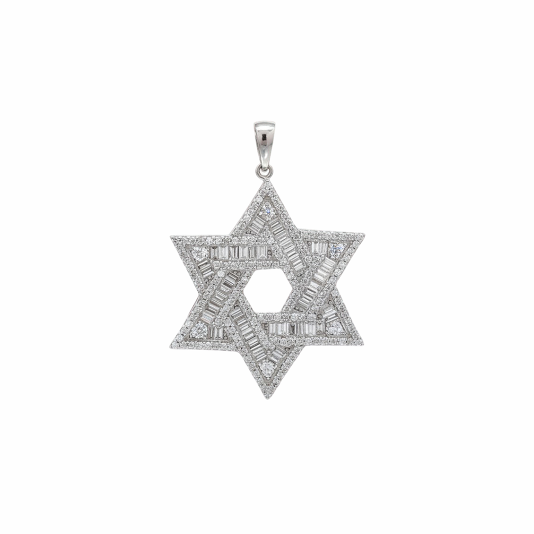 14K White Gold Star of David Pendant with Diamonds (1.56 CT)