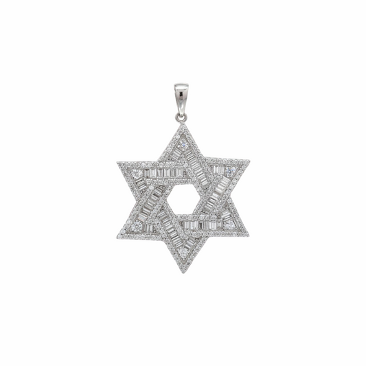 14K White Gold Star of David Pendant with Diamonds (1.56 CT)