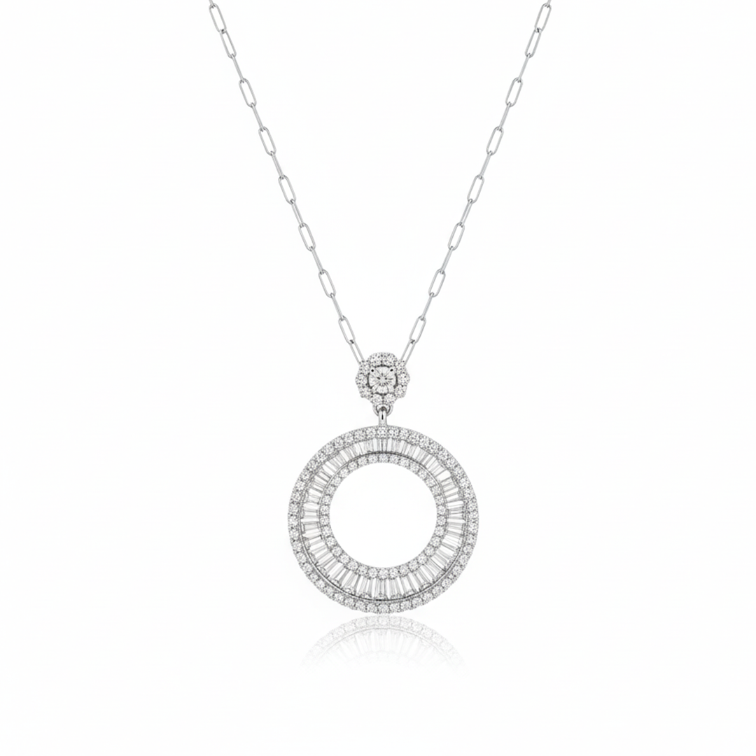14KT White Gold Diamond Circle Pendant (1.48 Carats Total Weight)