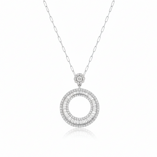 14KT White Gold Diamond Circle Pendant (1.48 Carats Total Weight)