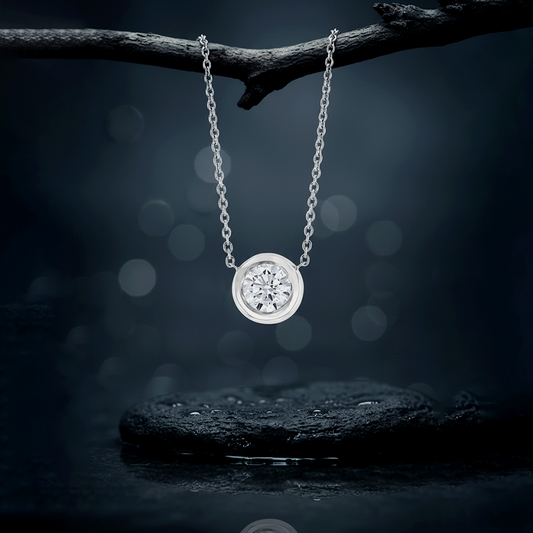 14K White Gold 1.02CT Bezel-Set Diamond Solitaire Pendant