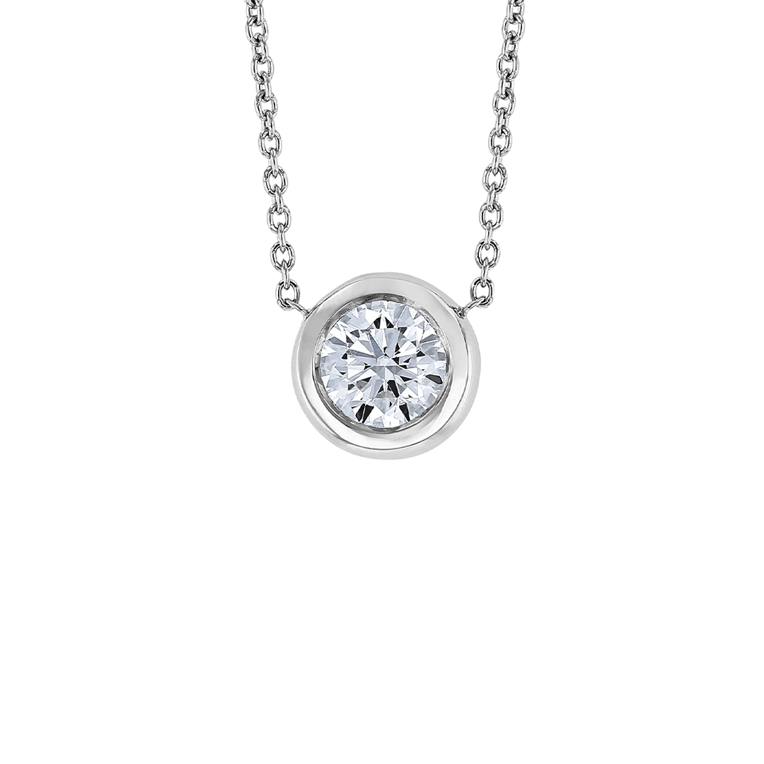 14K White Gold 1.02CT Bezel-Set Diamond Solitaire Pendant