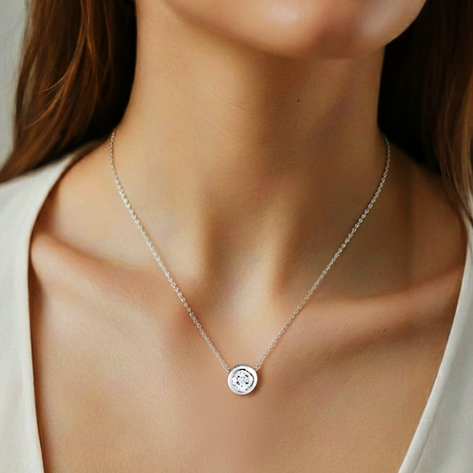 14K White Gold 0.85CT Bezel-Set Diamond Solitaire Necklace