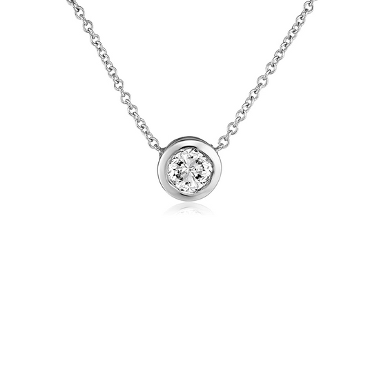 14K White Gold 0.85CT Bezel-Set Diamond Solitaire Necklace