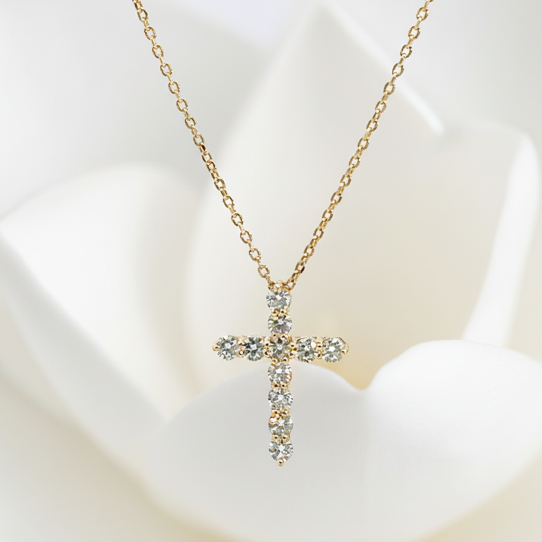 14KT Yellow Gold Diamond Cross Pendant — 1.05 Carats