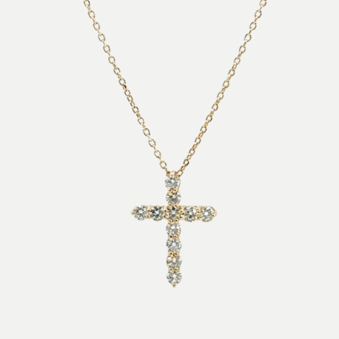 14KT Yellow Gold Diamond Cross Pendant — 1.05 Carats