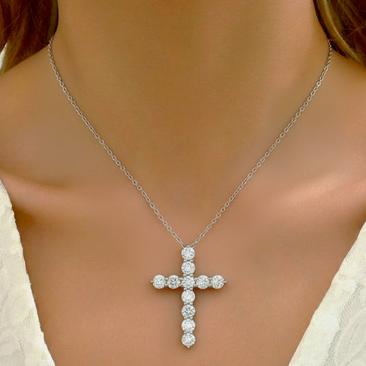 14KT White Gold Diamond Cross Necklace – 4.50 CT Total Weight