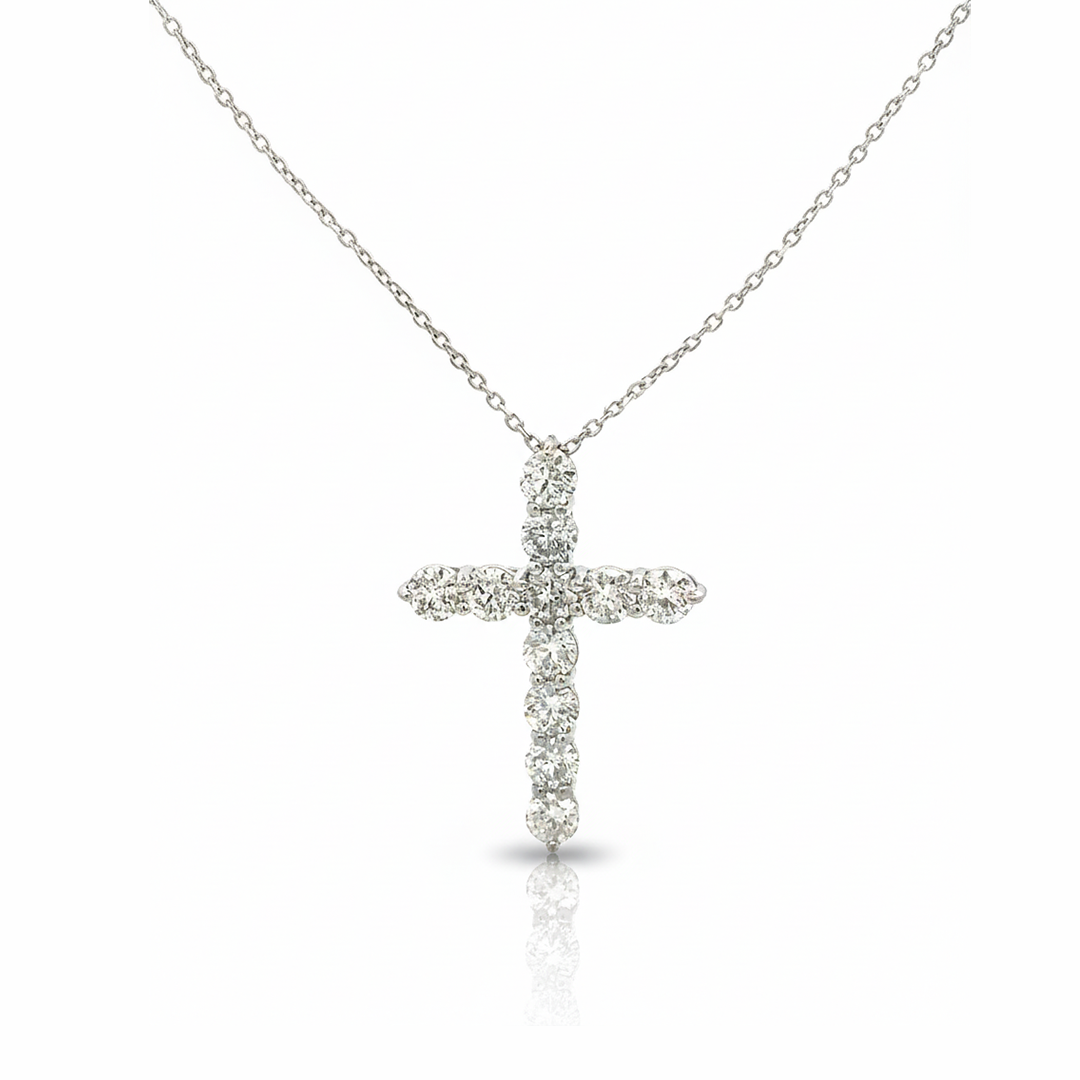 14KT White Gold Diamond Cross Necklace – 4.50 CT Total Weight