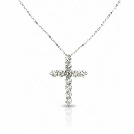 14KT White Gold Diamond Cross Necklace – 4.50 CT Total Weight